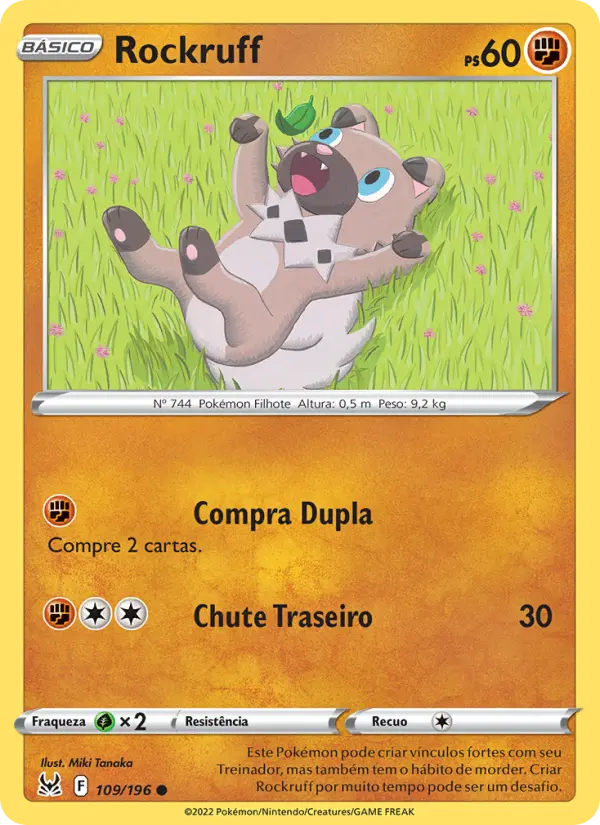 Carta Rockruff, número 109/196 da coleção Origem Perdida