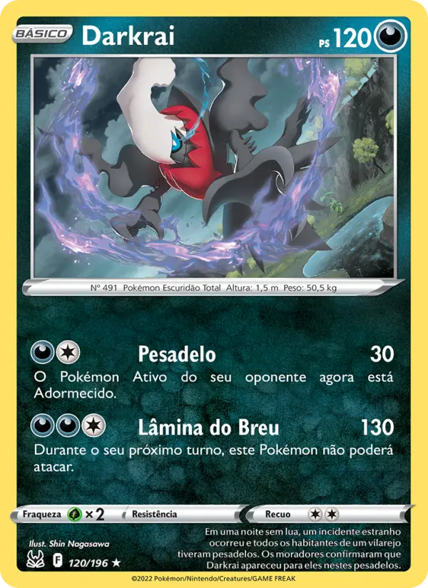Carta Darkrai, número 120/196 da coleção Origem Perdida