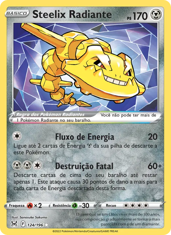 Carta Steelix Radiante, número 124/196 da coleção Origem Perdida