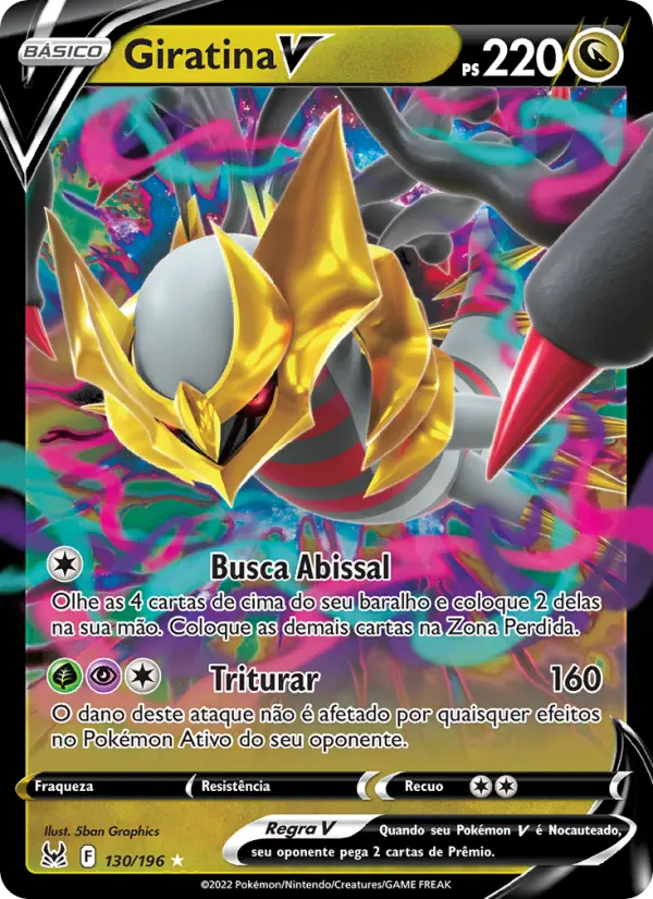 Carta Giratina V, número 130/196 da coleção Origem Perdida