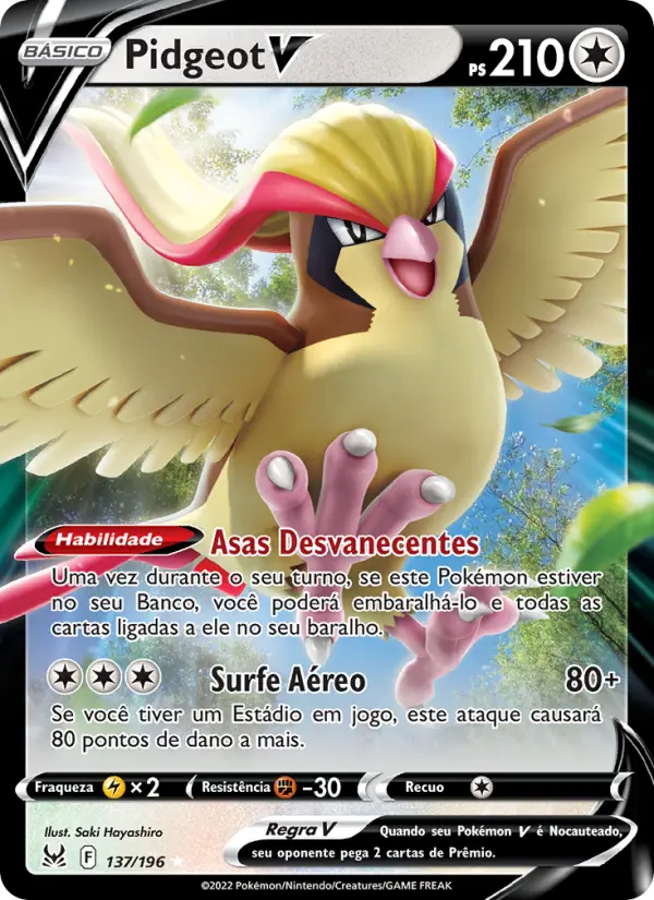 Carta Pidgeot V, número 137/196 da coleção Origem Perdida