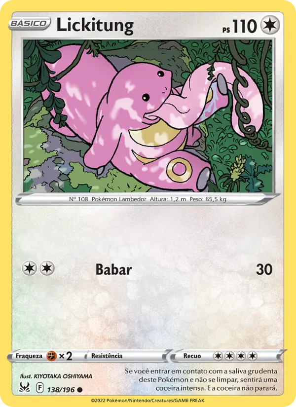 Carta Lickitung, número 138/196 da coleção Origem Perdida