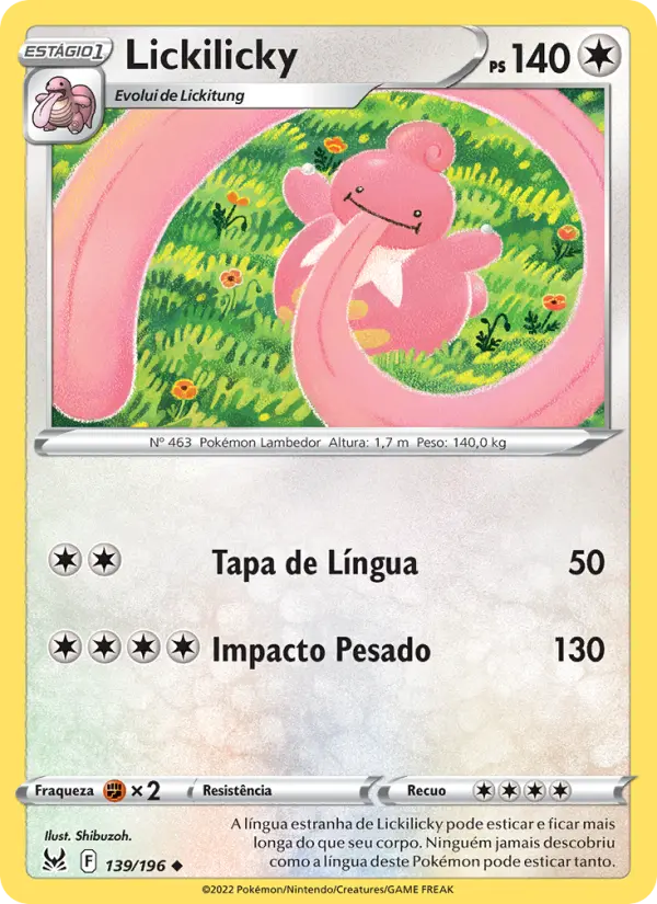 Carta Lickilicky, número 139/196 da coleção Origem Perdida