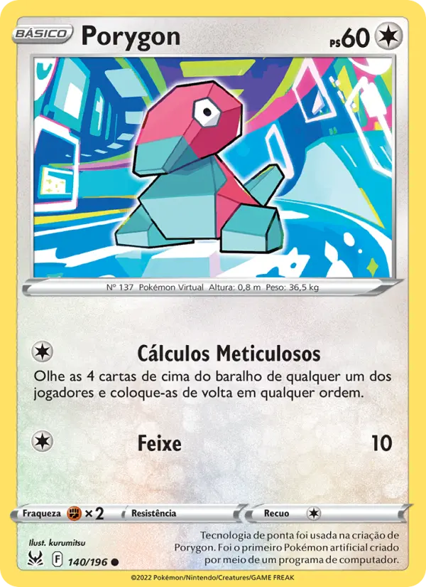 Carta Porygon, número 140/196 da coleção Origem Perdida