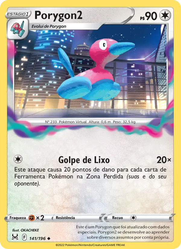 Carta Porygon2, número 141/196 da coleção Origem Perdida