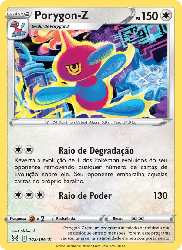 Carta Porygon-Z, número 142/196 da coleção Origem Perdida