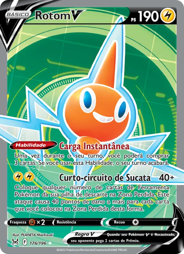Carta Rotom V, número 176/196 da coleção Origem Perdida