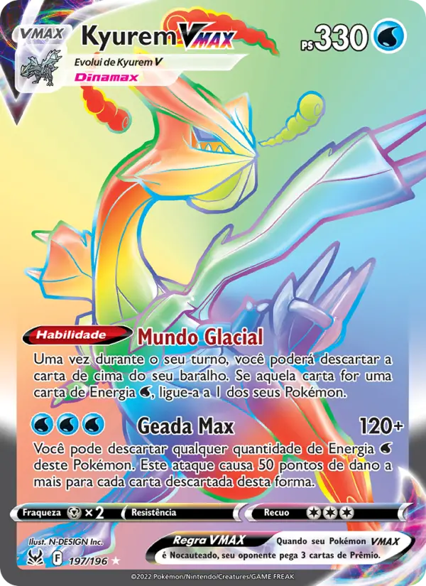 Carta Kyurem VMAX, número 197/196 da coleção Origem Perdida