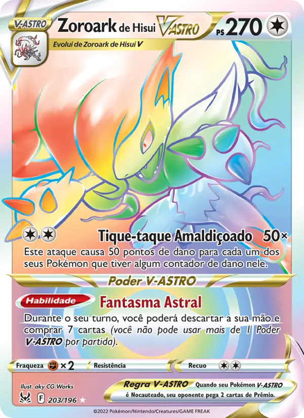 Carta Zoroark de Hisui V-ASTRO, número 203/196 da coleção Origem Perdida
