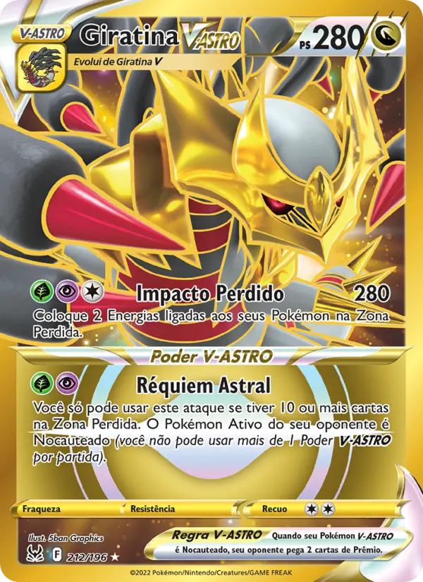 Carta Giratina V-ASTRO, número 212/196 da coleção Origem Perdida