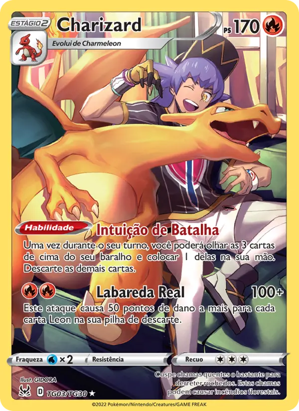 Carta Charizard, número TG03/30 da coleção Origem Perdida Galeria de Treinador