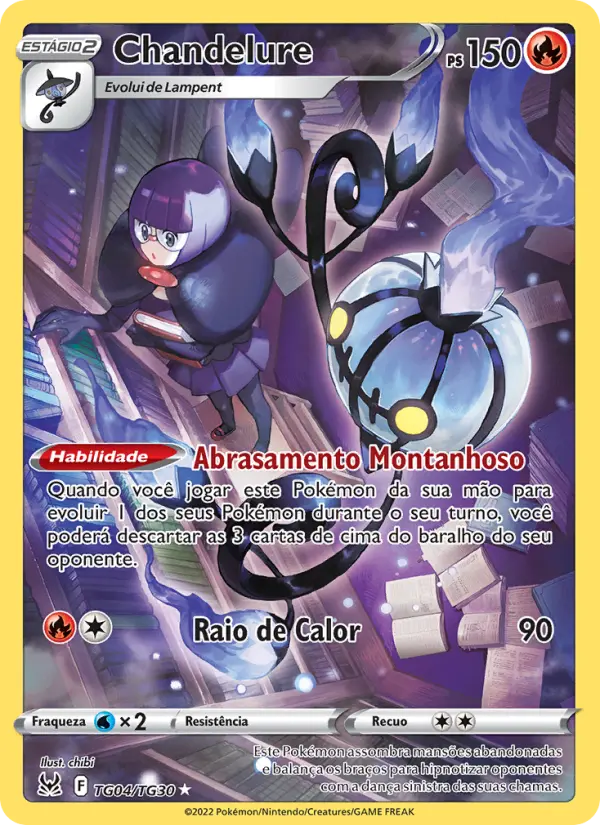 Carta Chandelure, número TG04/30 da coleção Origem Perdida Galeria de Treinador