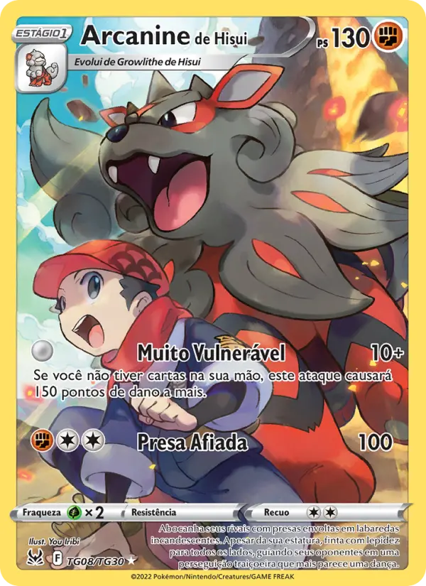 Carta Arcanine de Hisui, número TG08/30 da coleção Origem Perdida Galeria de Treinador