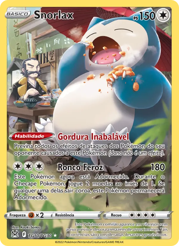 Carta Snorlax, número TG10/30 da coleção Origem Perdida Galeria de Treinador