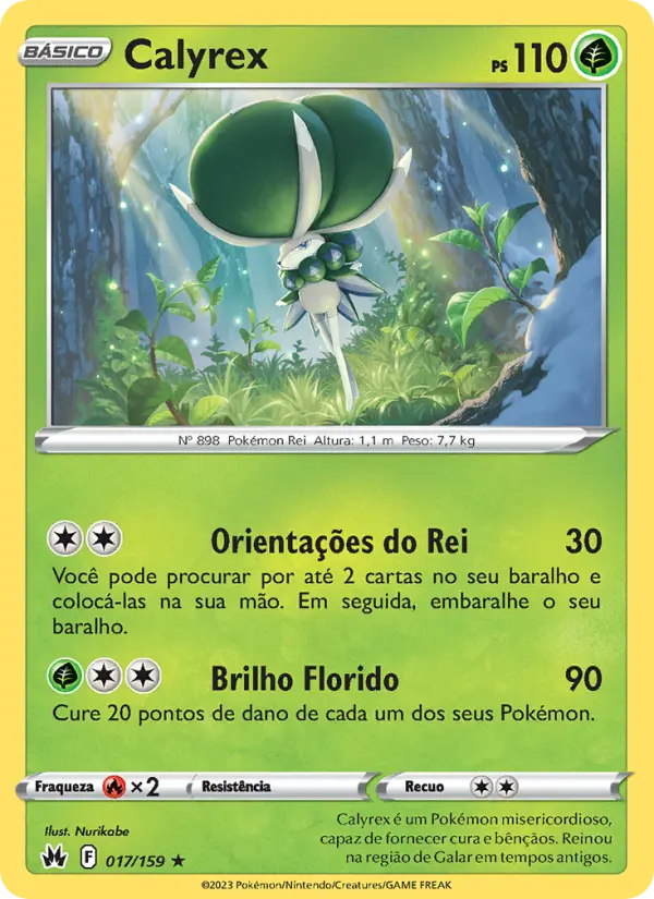 Carta Calyrex, número 017/159 da coleção Realeza Absoluta