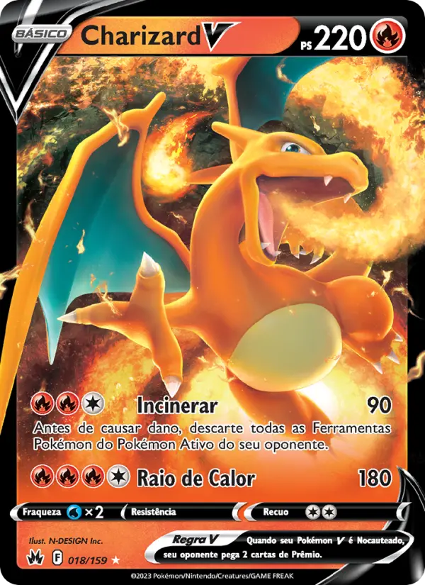 Carta Charizard V, número 018/159 da coleção Realeza Absoluta