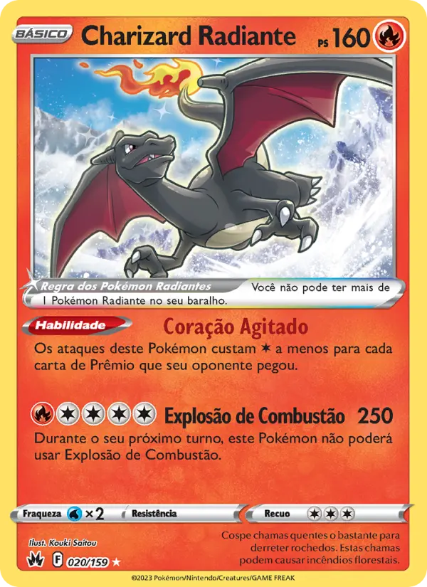 Carta Charizard Radiante, número 020/159 da coleção Realeza Absoluta