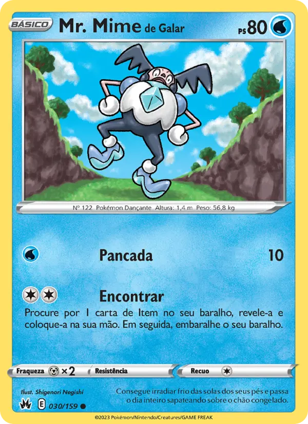 Carta Mr. Mime de Galar, número 030/159 da coleção Realeza Absoluta