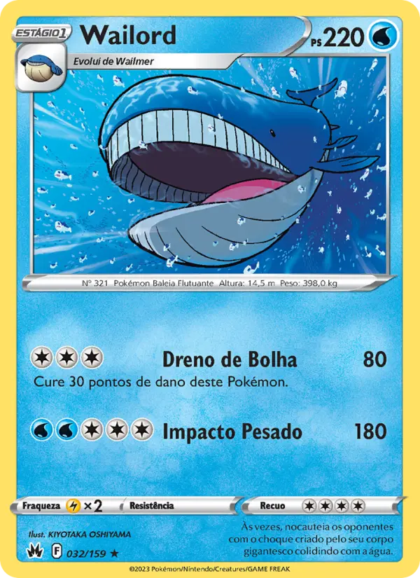 Carta Wailord, número 032/159 da coleção Realeza Absoluta