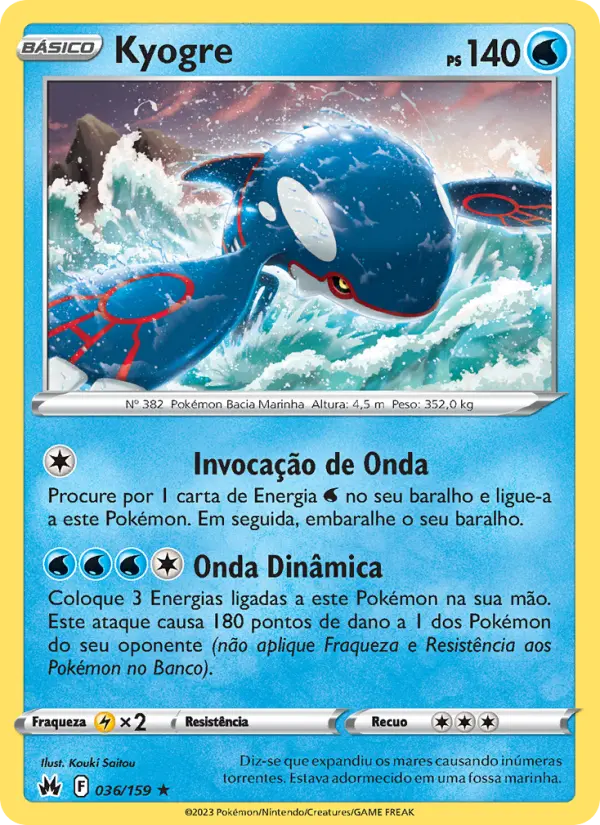 Carta Kyogre, número 036/159 da coleção Realeza Absoluta