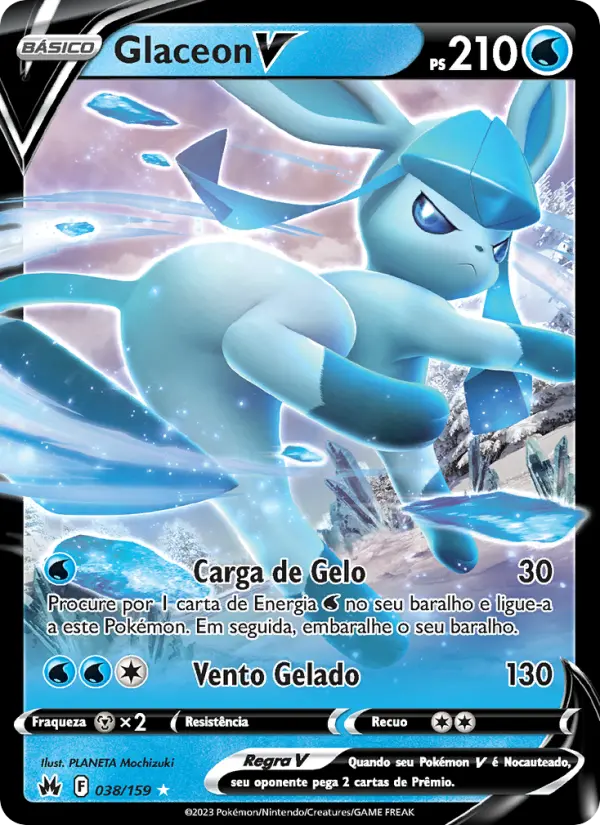 Carta Glaceon V, número 038/159 da coleção Realeza Absoluta