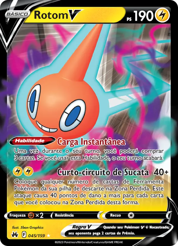 Carta Rotom V, número 045/159 da coleção Realeza Absoluta