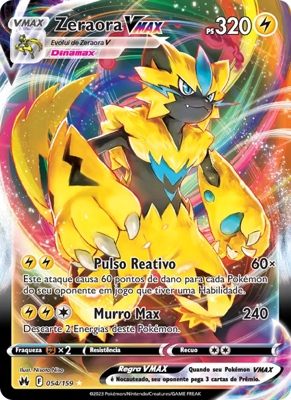 Carta Zeraora VMAX, número 054/159 da coleção Realeza Absoluta