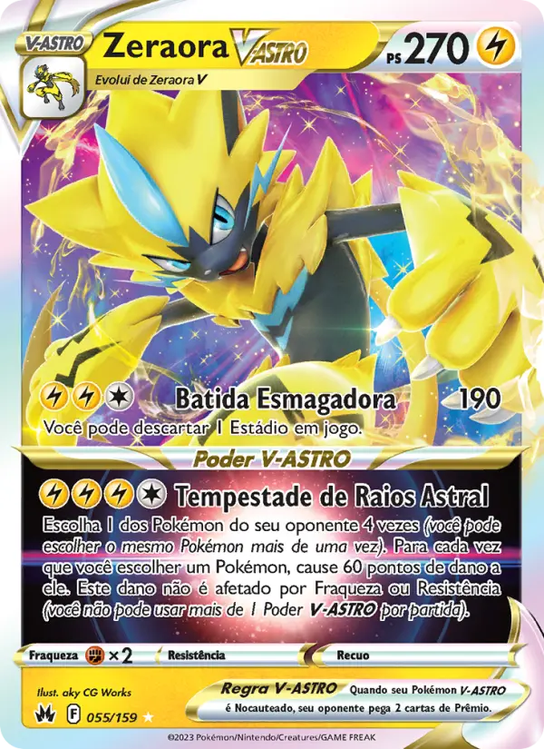 Carta Zeraora V-ASTRO, número 055/159 da coleção Realeza Absoluta