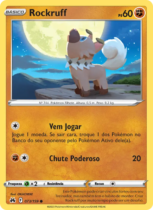 Carta Rockruff, número 073/159 da coleção Realeza Absoluta