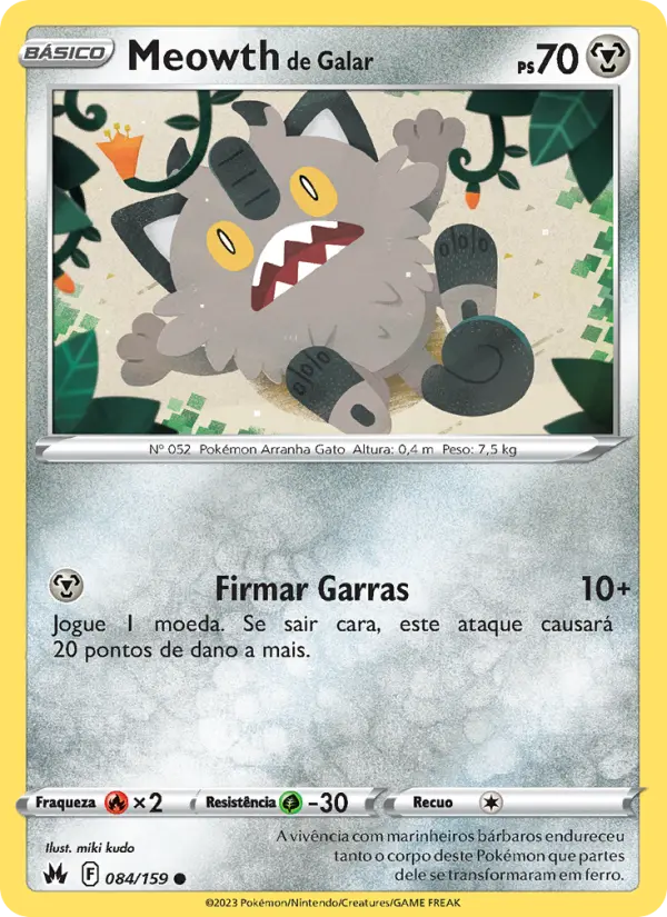 Carta Meowth de Galar, número 084/159 da coleção Realeza Absoluta