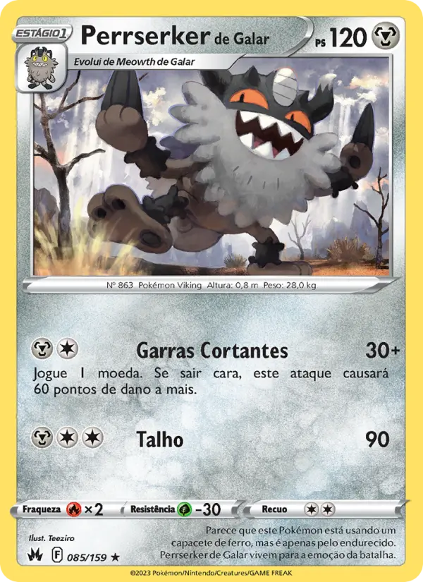 Carta Perrserker de Galar, número 085/159 da coleção Realeza Absoluta