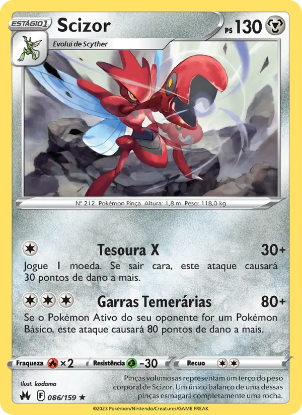 Carta Scizor, número 086/159 da coleção Realeza Absoluta
