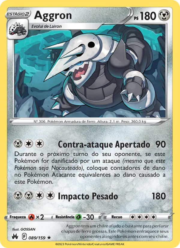 Carta Aggron, número 089/159 da coleção Realeza Absoluta