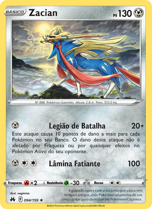 Carta Zacian, número 094/159 da coleção Realeza Absoluta