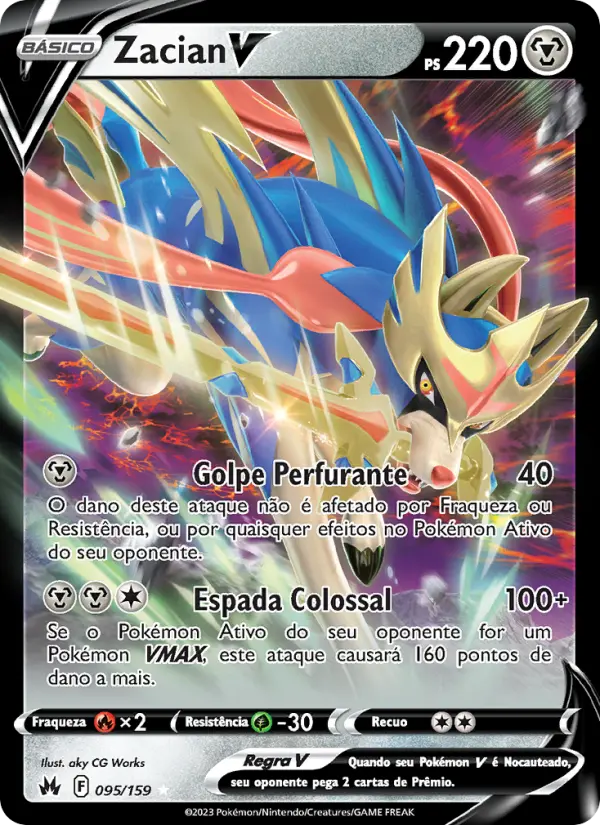 Carta Zacian V, número 095/159 da coleção Realeza Absoluta