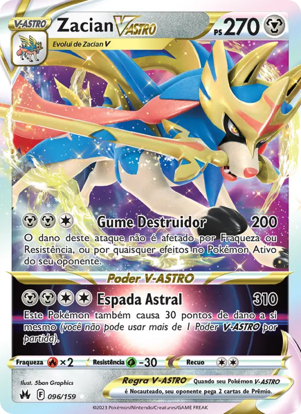 Carta Zacian V-ASTRO, número 096/159 da coleção Realeza Absoluta
