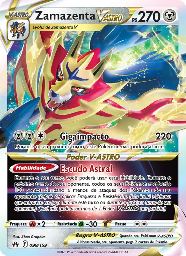 Carta Zamazenta V-ASTRO, número 099/159 da coleção Realeza Absoluta