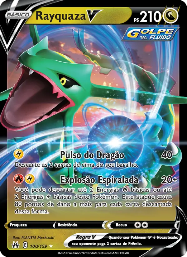 Carta Rayquaza V, número 100/159 da coleção Realeza Absoluta