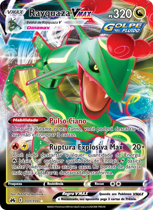 Carta Rayquaza VMAX, número 101/159 da coleção Realeza Absoluta