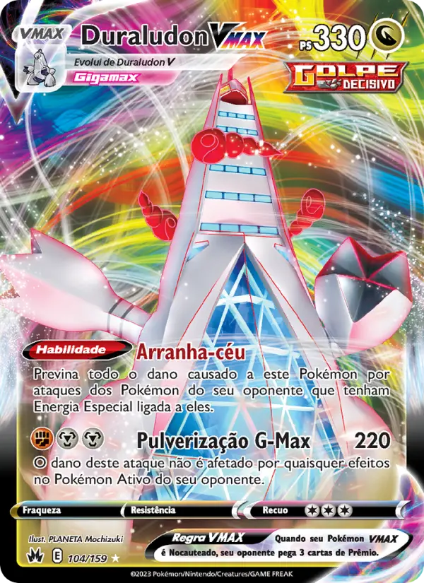 Carta Duraludon VMAX, número 104/159 da coleção Realeza Absoluta