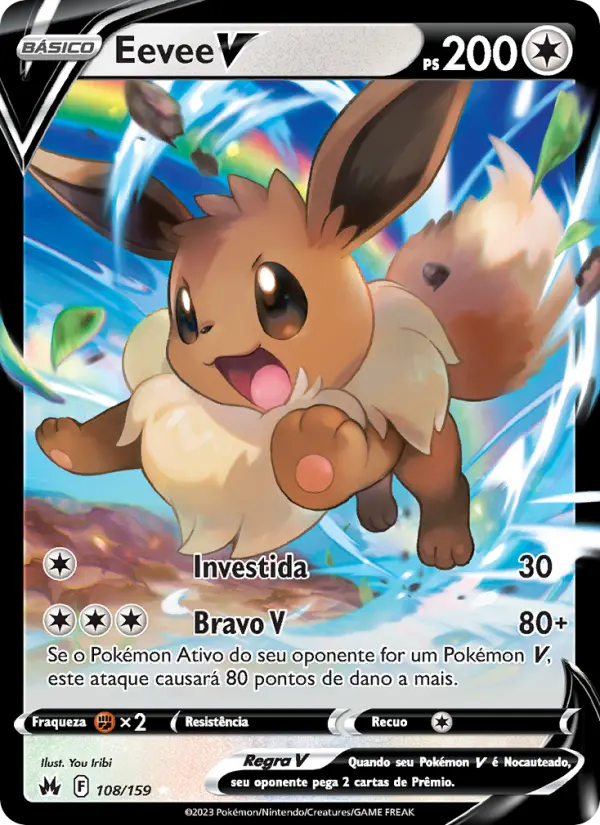 Carta Eevee V, número 108/159 da coleção Realeza Absoluta