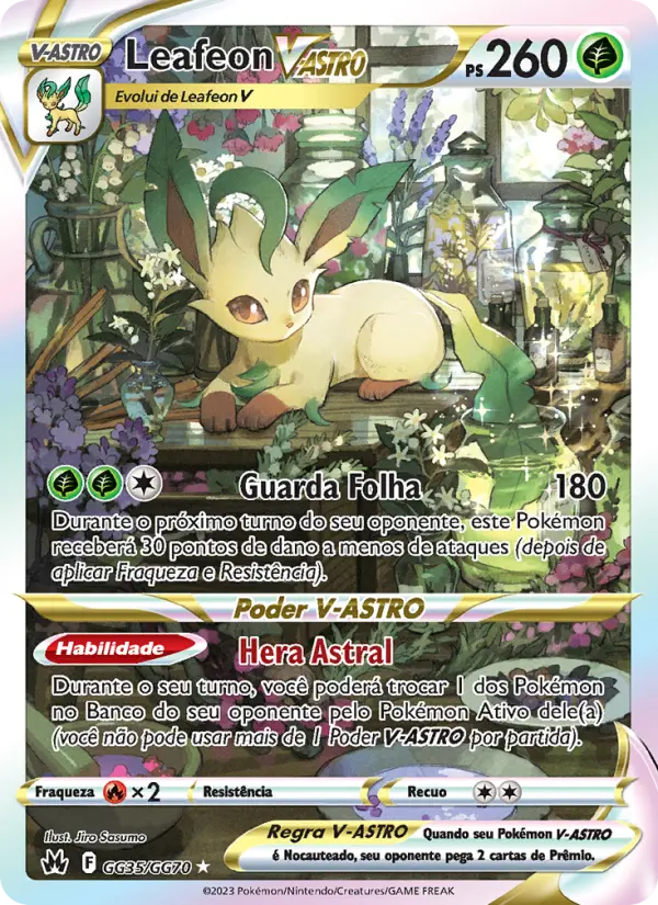 Carta Leafeon V-ASTRO, número GG35/70 da coleção Realeza Absoluta Galeria de Galar
