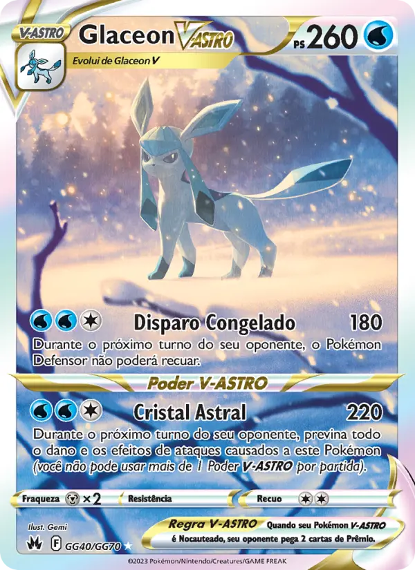 Carta Glaceon V-ASTRO, número GG40/70 da coleção Realeza Absoluta Galeria de Galar
