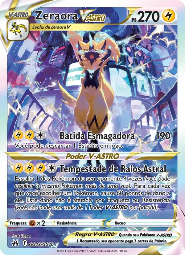 Carta Zeraora V-ASTRO, número GG43/70 da coleção Realeza Absoluta Galeria de Galar