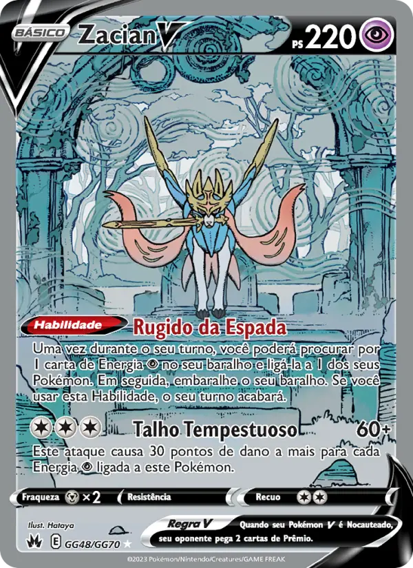 Carta Zacian V, número GG48/70 da coleção Realeza Absoluta Galeria de Galar