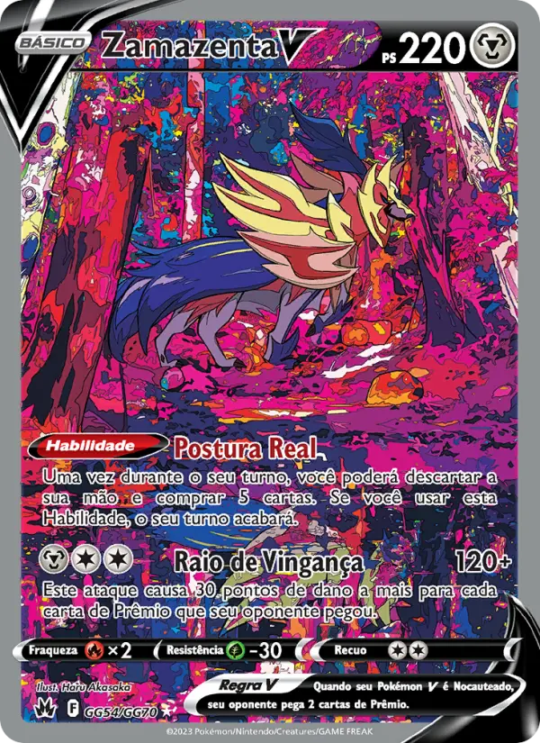 Carta Zamazenta V, número GG54/70 da coleção Realeza Absoluta Galeria de Galar