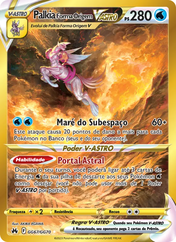 Carta Palkia Forma Origem V-ASTRO, número GG67/70 da coleção Realeza Absoluta Galeria de Galar