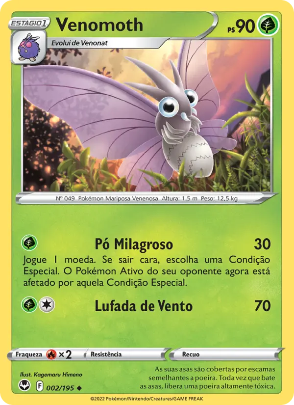 Carta Venomoth, número 002/195 da coleção Tempestade Prateada