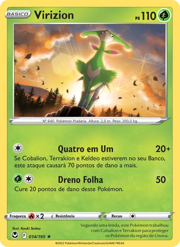 Carta Virizion, número 014/195 da coleção Tempestade Prateada