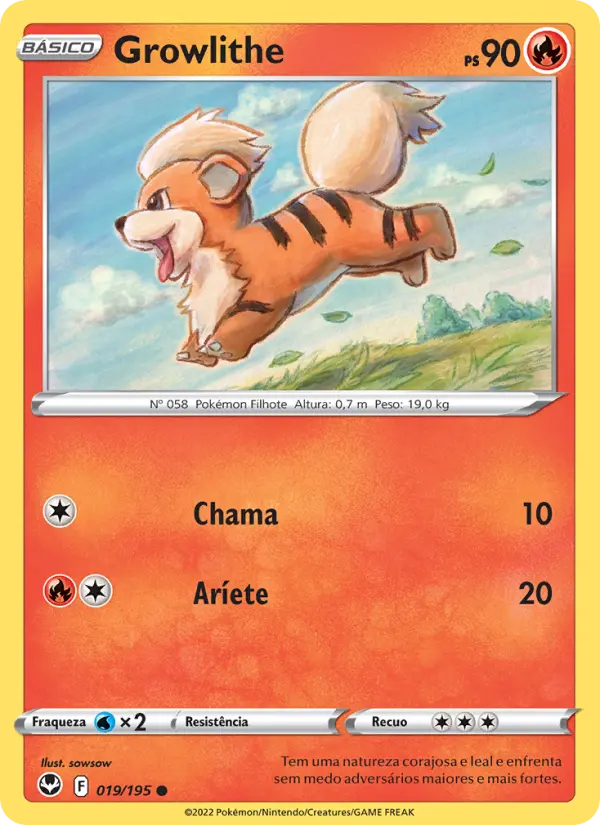 Carta Growlithe, número 019/195 da coleção Tempestade Prateada